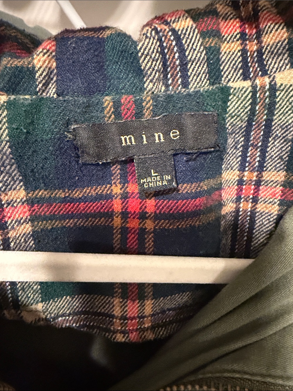 Mine Olive Green Utility Anorak Jacket Plaid Lined Hood Women’s Large - Picture 3 of 7